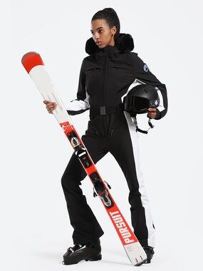 Gsou Snow Women's Classic Faux Fur One Piece Ski Suit size M